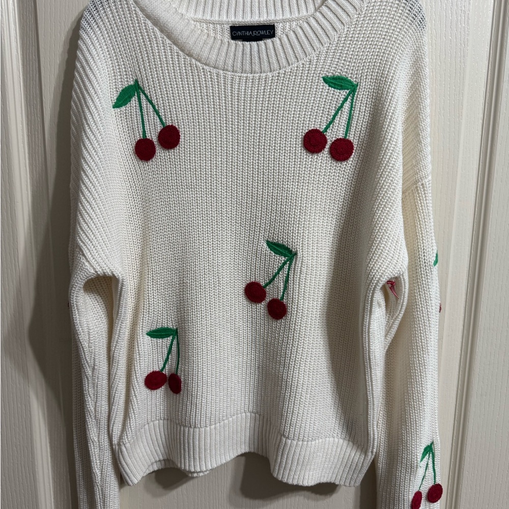 Cynthia Rowley White Sweater with Cherry Design